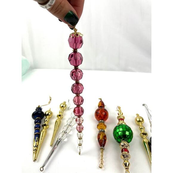 Lot Of 10 Icicle Ornaments Colorful Resin Christmas Sparkle Mixed Colorful - Picture 10 of 14